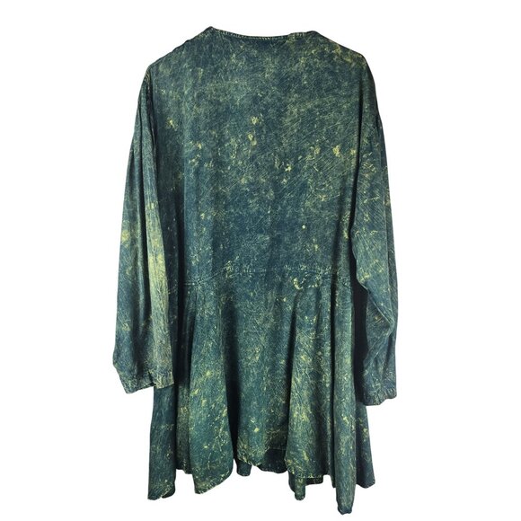 Vintage Boho Embroidered Tunic Dress Green Gold Long Sleeve Flowy Ethnic 2X - Picture 2 of 6